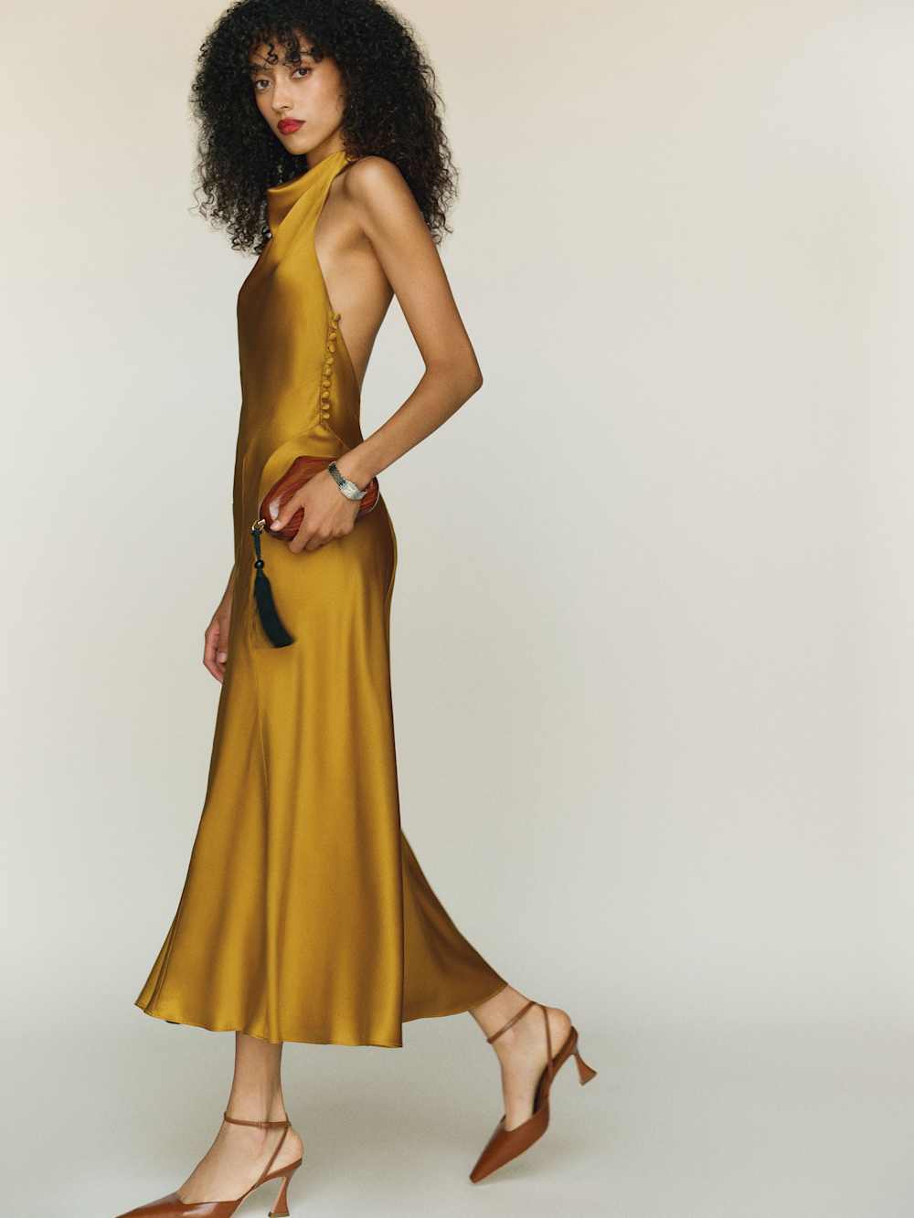 Reformation Kaylah Silk Dress - Honey Mustard