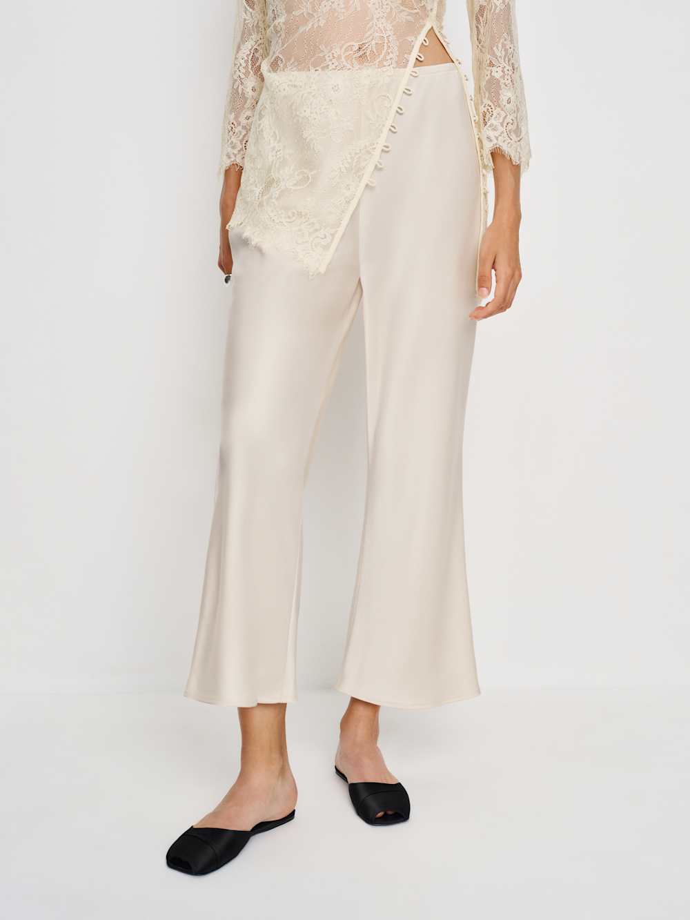 Reformation Gale Satin Mid Rise Capri Pant - Almond