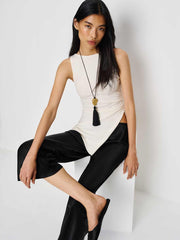 Reformation Gale Satin Mid Rise Capri Pant - Black