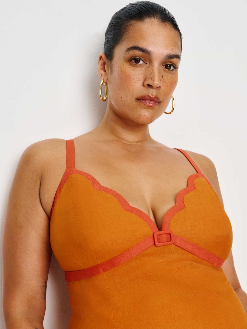 Reformation Sara Linen Dress Es - Nectarine