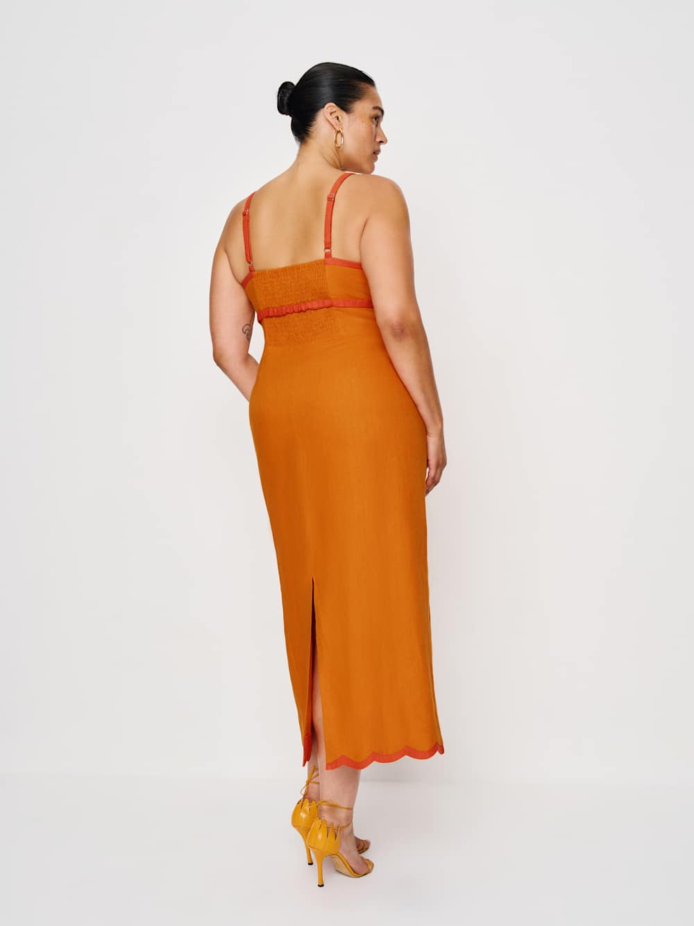 Reformation Sara Linen Dress Es - Nectarine
