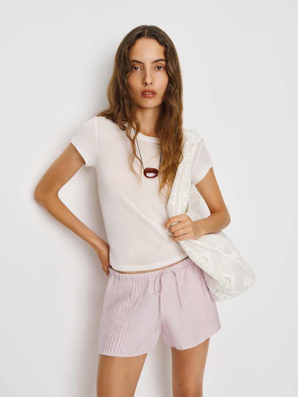 Reformation Hannah Linen Low Rise Short - Cherry Blossom