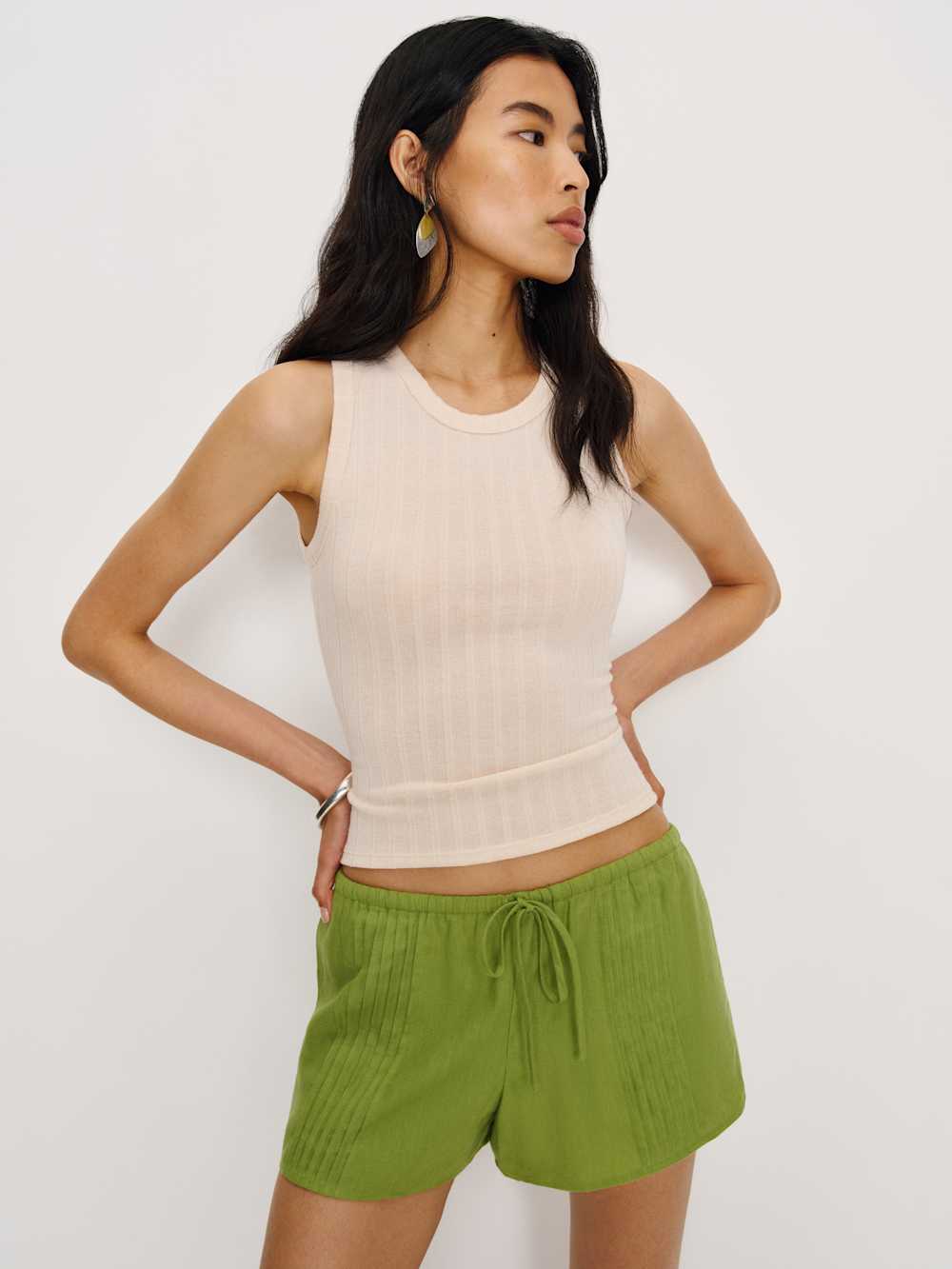 Reformation Hannah Linen Low Rise Short - Parrot