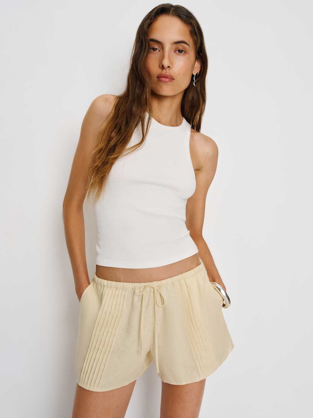 Reformation Hannah Linen Low Rise Short - Sugar