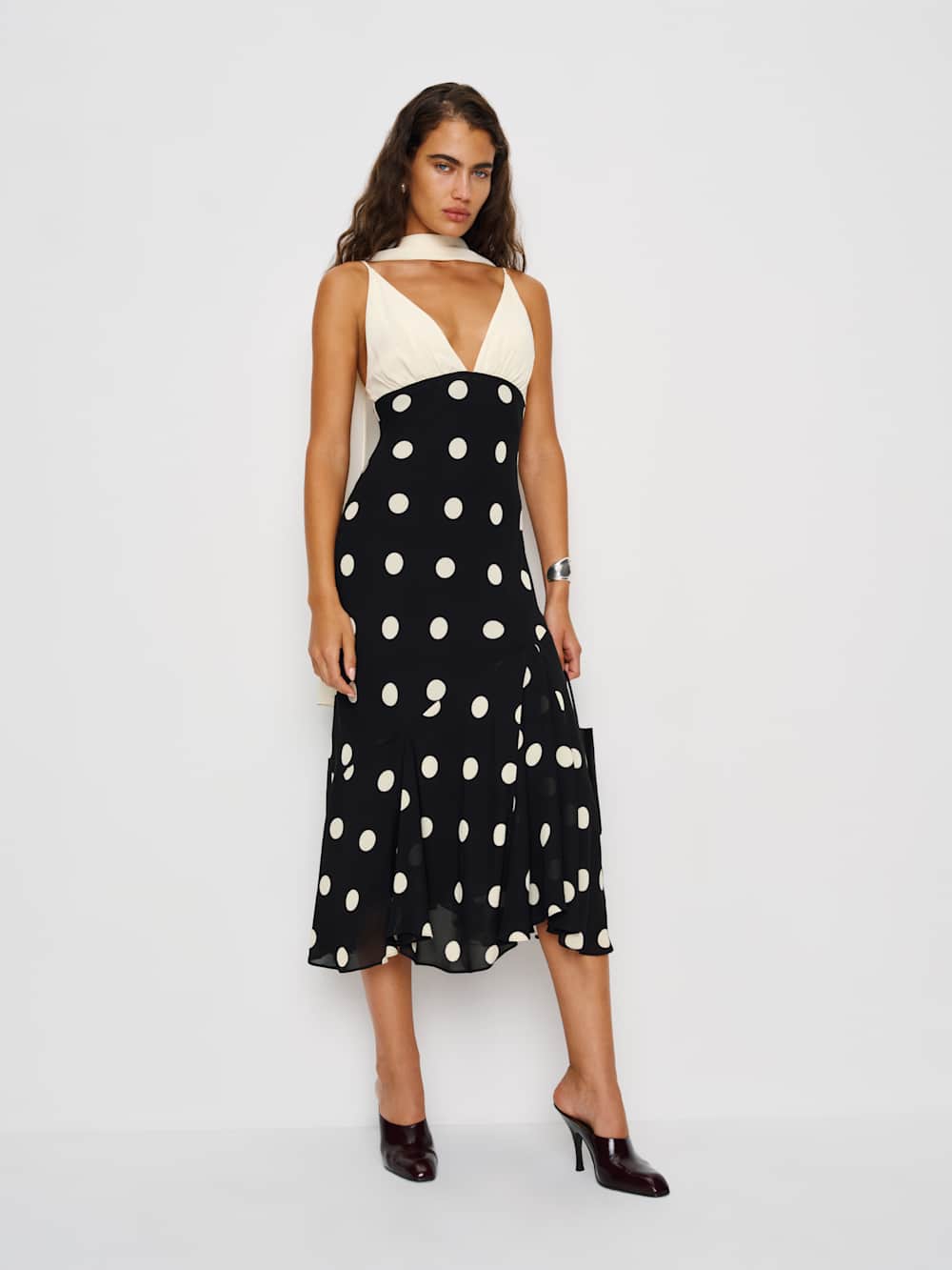 Reformation Caprina Dress - Ivory And Moon Dot