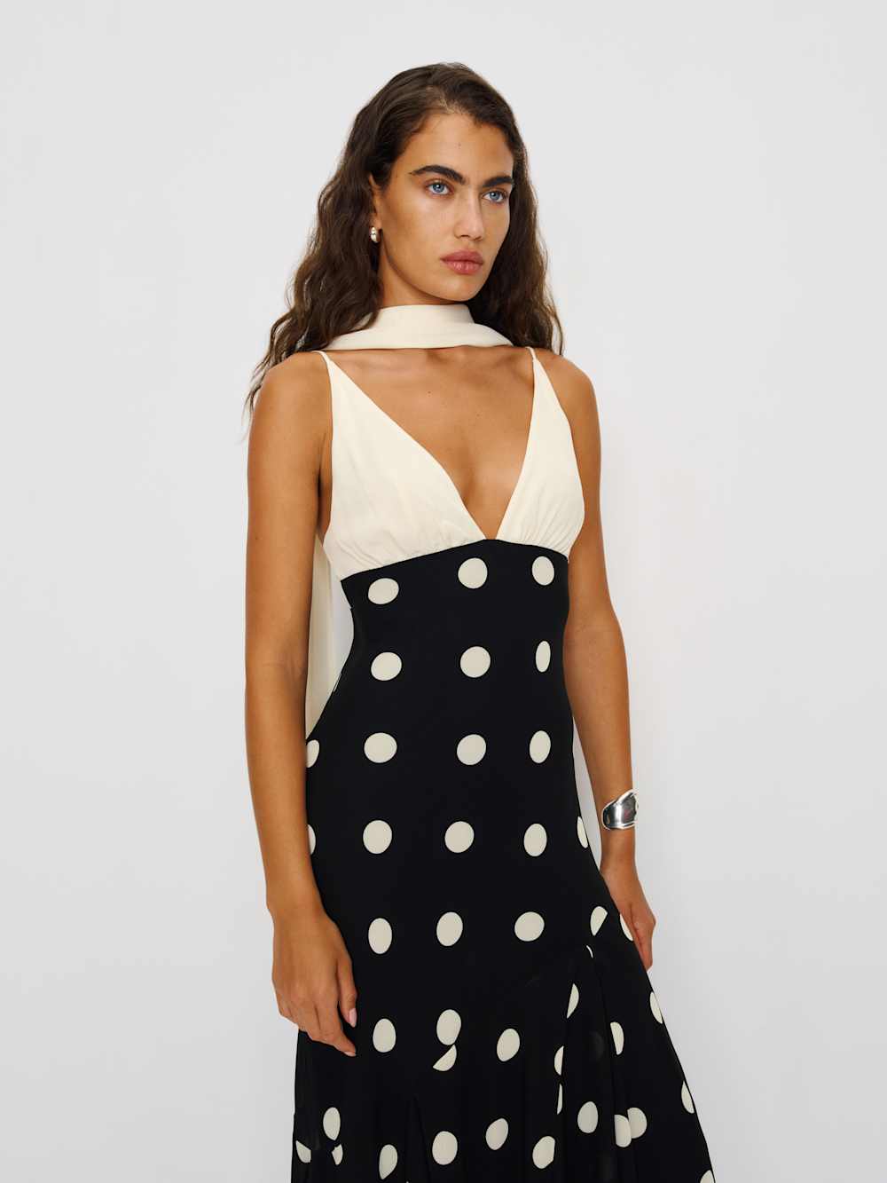 Reformation Caprina Dress - Ivory And Moon Dot