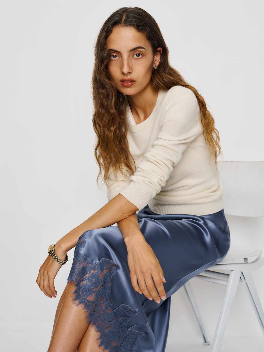 Reformation Petites Carolina Silk Skirt - Cornflower