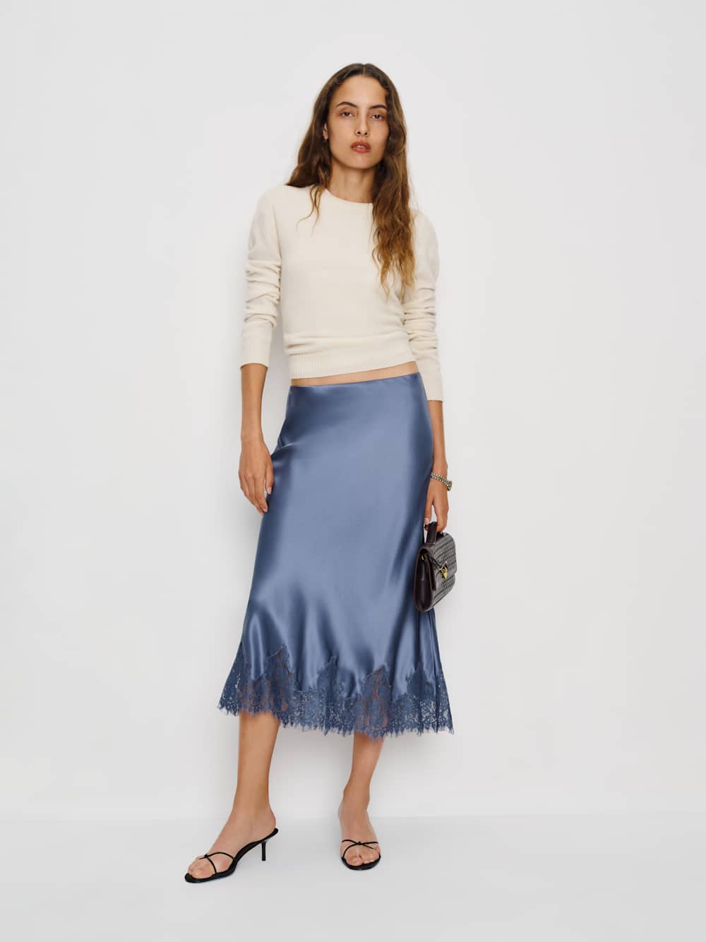 Reformation Petites Carolina Silk Skirt - Cornflower