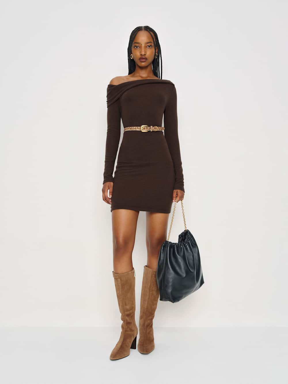 Reformation Elio Knit Dress - Mole
