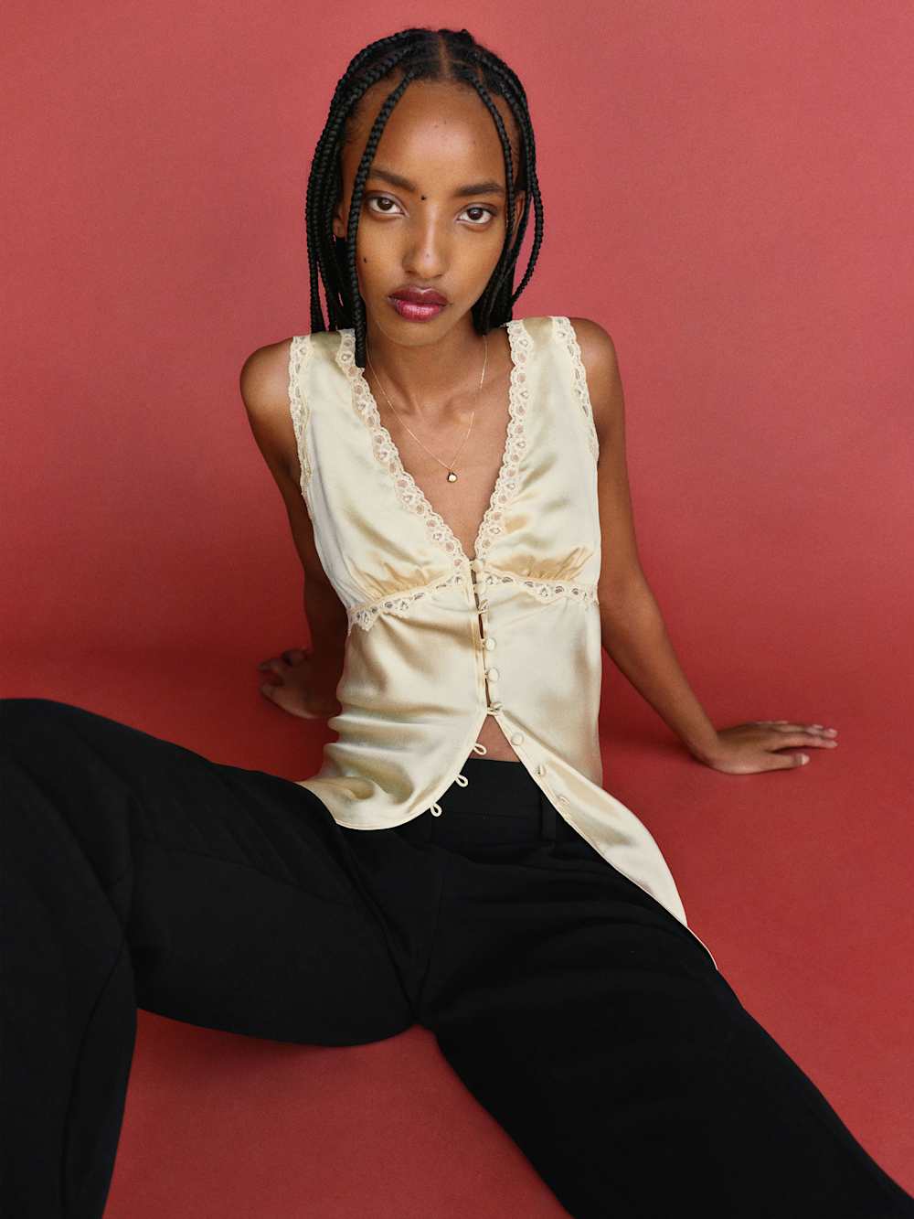 Reformation Addie Silk Top - Sugar
