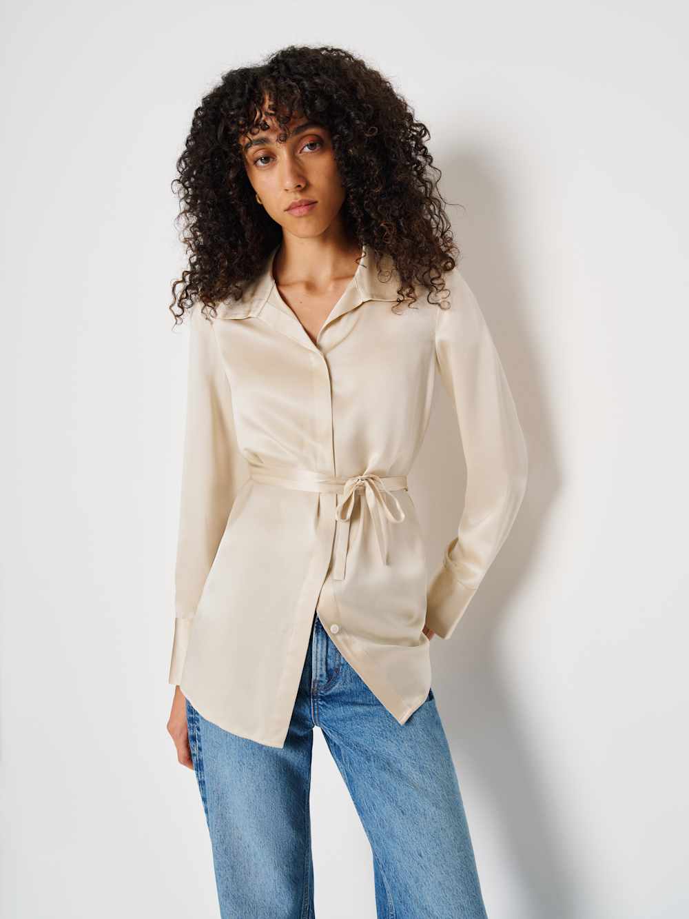 Reformation Camilla Silk Top - Almond