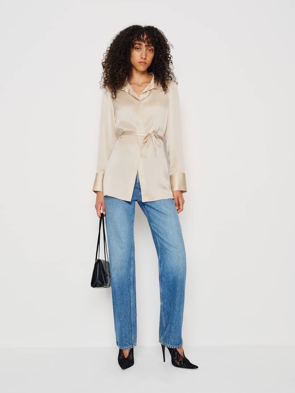 Reformation Camilla Silk Top - Almond