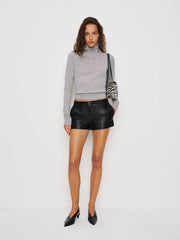 Reformation Veda Taylor Low Rise Leather Micro Short - Black