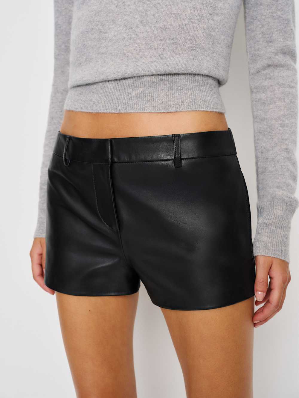 Reformation Veda Taylor Low Rise Leather Micro Short - Black