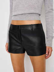 Reformation Veda Taylor Low Rise Leather Micro Short - Black