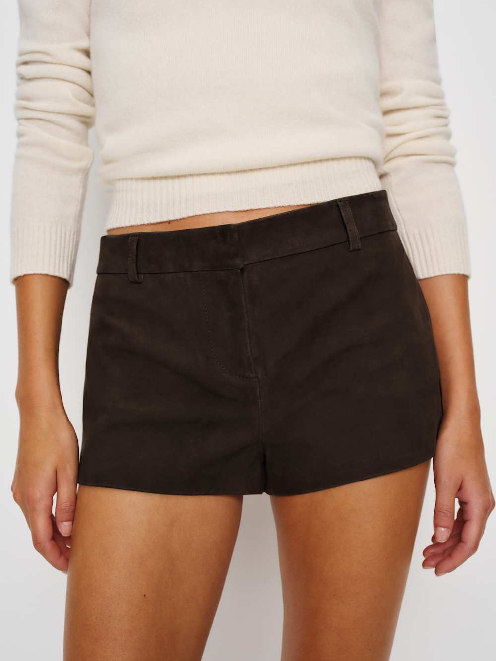 Reformation Veda Taylor Low Rise Leather Micro Short - Mole Suede