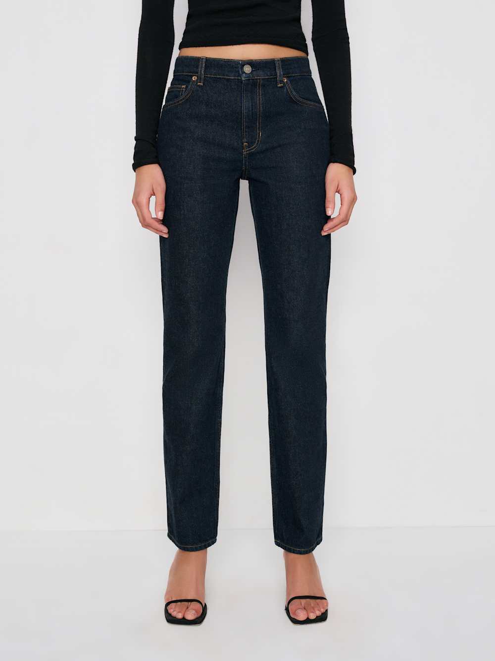 Reformation Greer Mid Rise Straight Short Jeans - Ondine