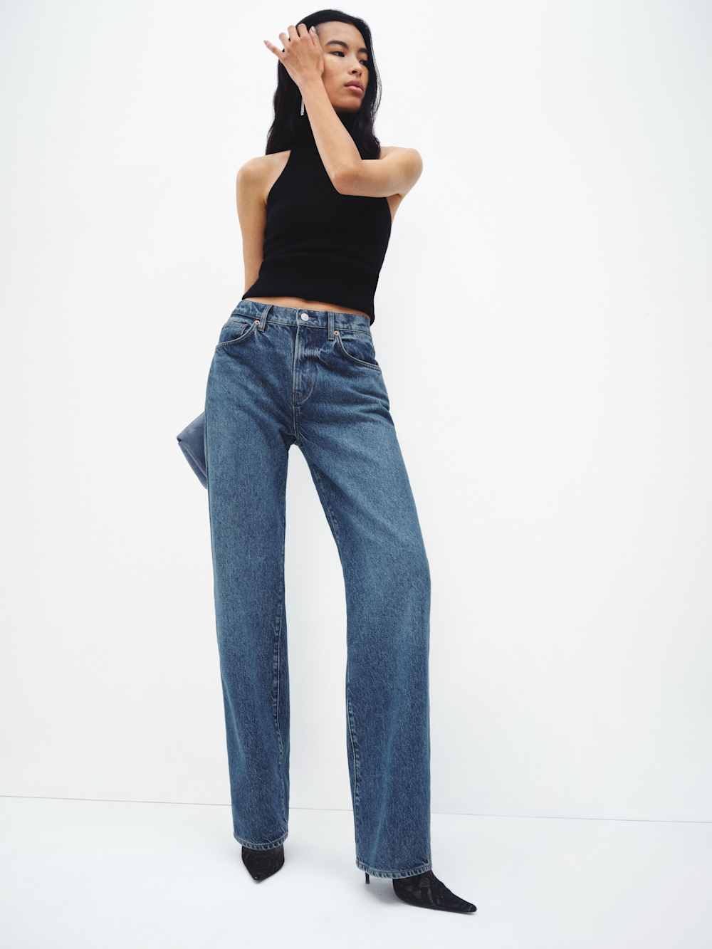 Reformation Val 90s Mid Rise Straight Long Jeans - Pelican
