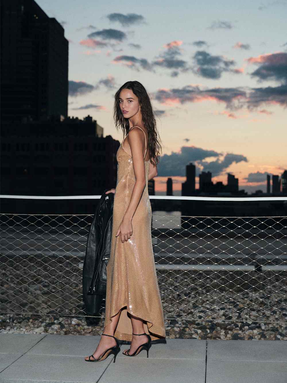Reformation Aurore Dress - Mocha Sequin