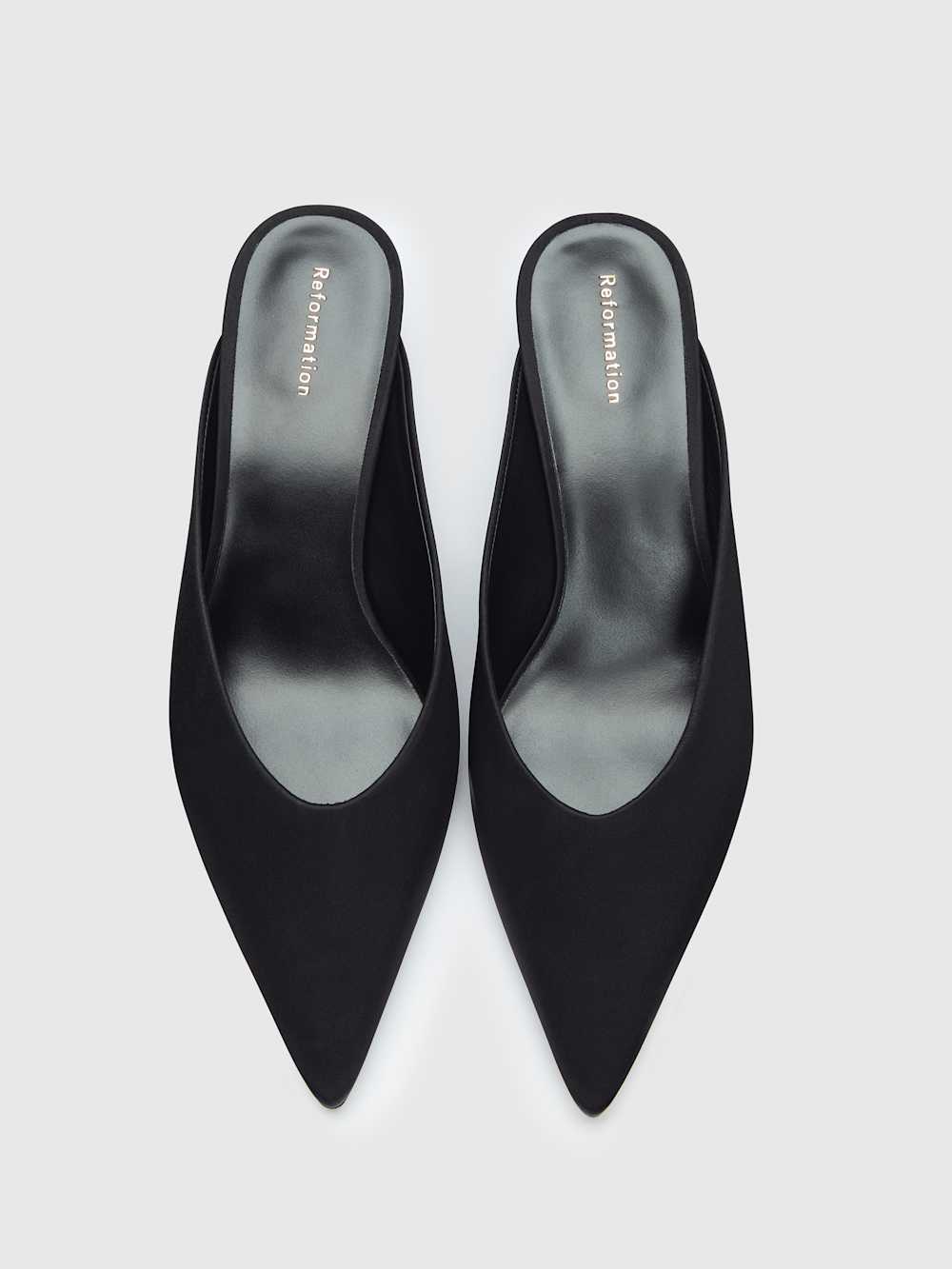 Reformation Marilyn Wedge Mule - Black Satin