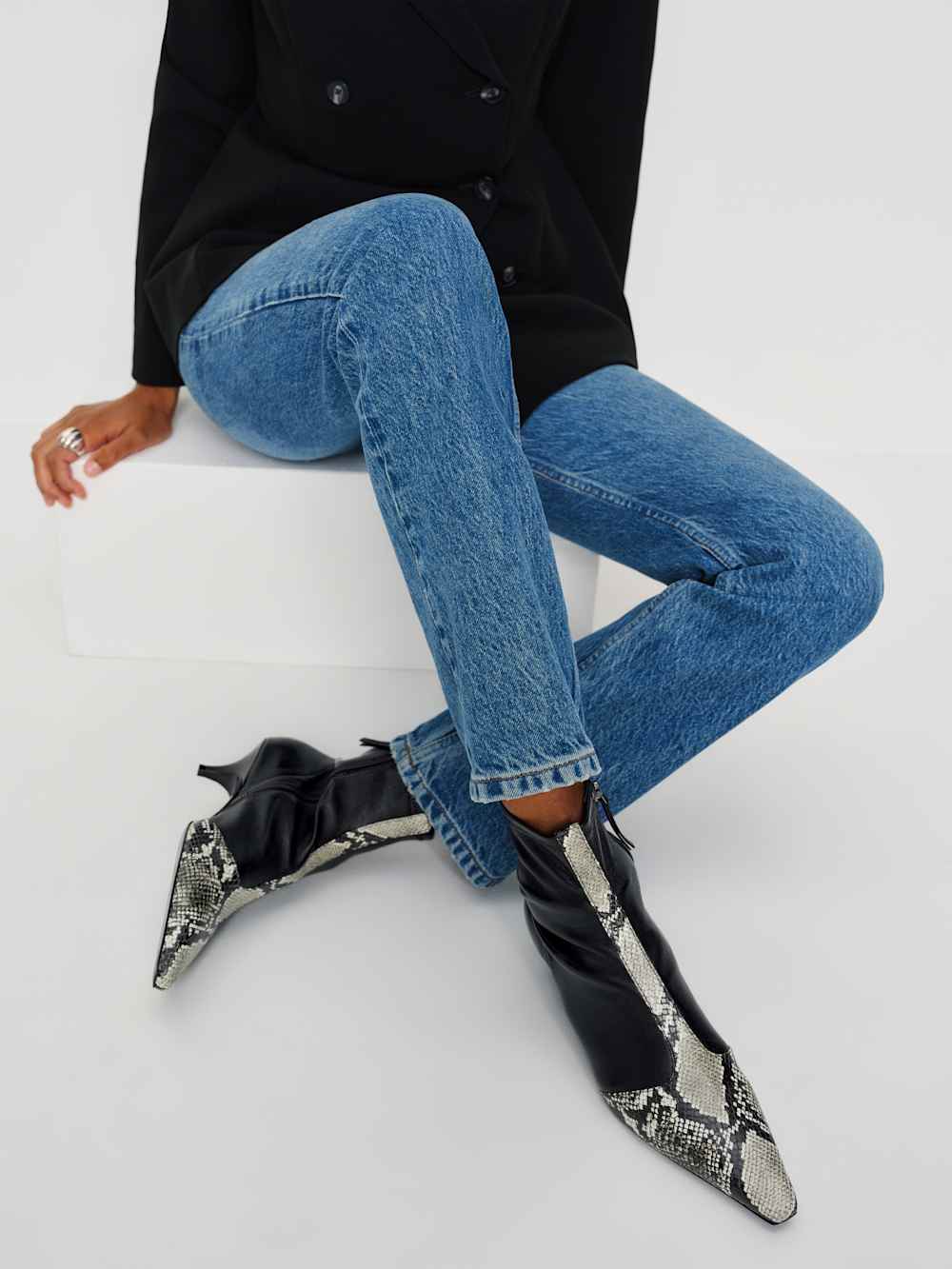 Reformation Robbie Ankle Boot - Black Snake Stretch
