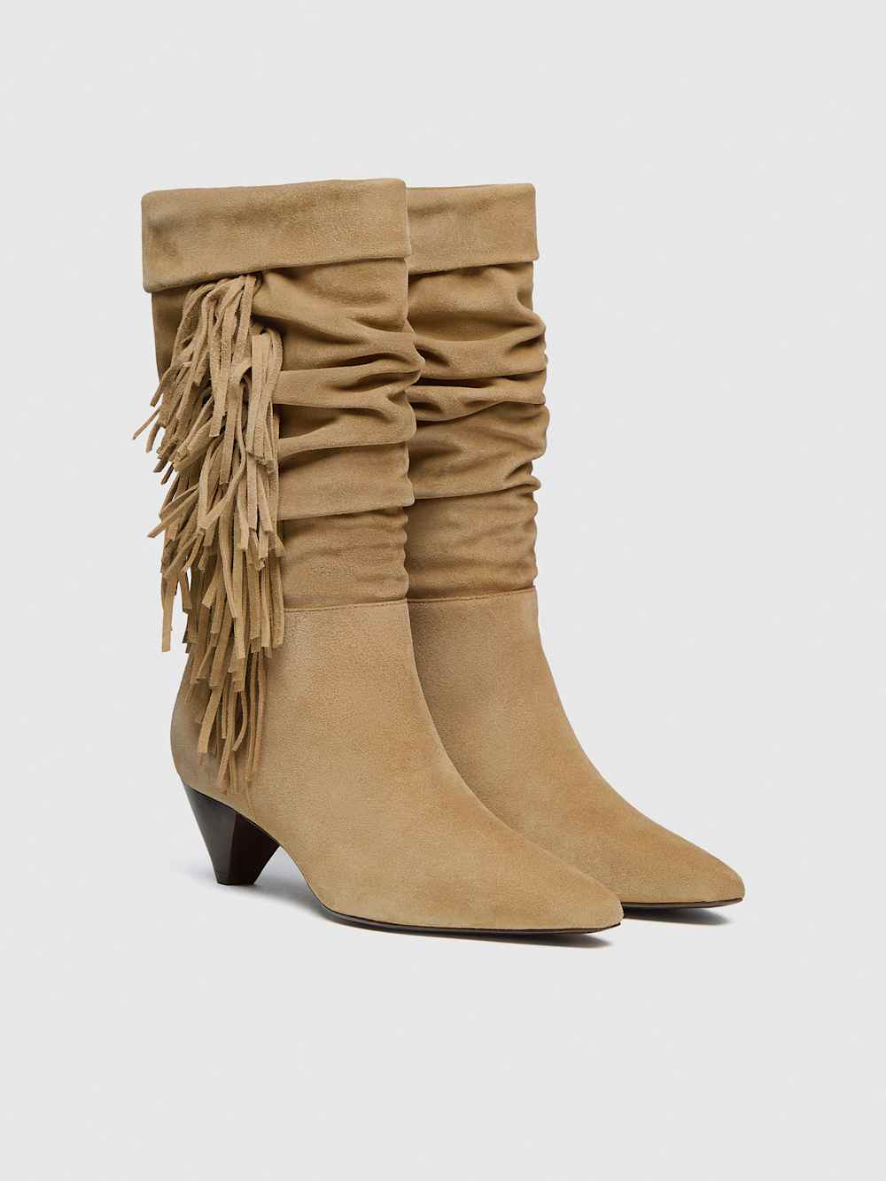 Reformation Davina Slouch Boot - Hazel Suede Fringe
