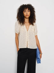 Reformation Calia Sheer Top - Salt And Pepper